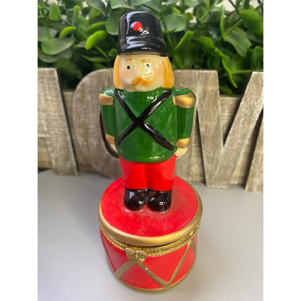 Vintage Toy‎ Soldier Drum Trinket Box Hinged Figurine Musical Christmas Decor